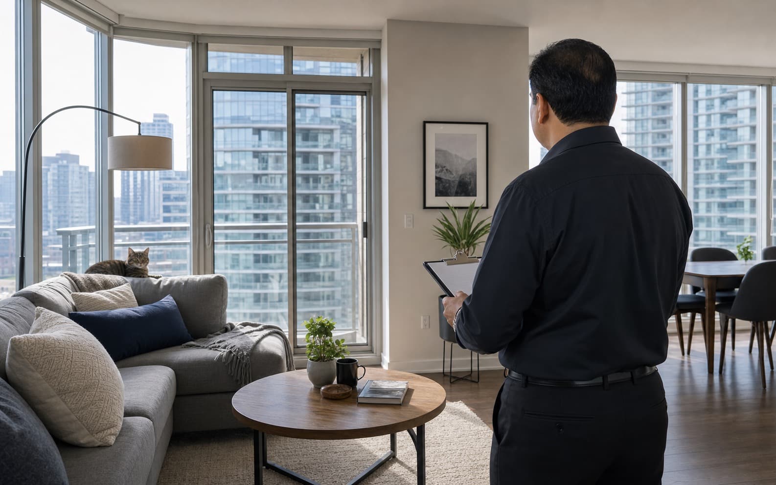 Designated appraiser inspecting a Toronto condo with his face turned away
